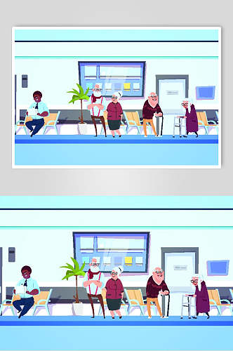 医院人物看病场景插画素材设计元素