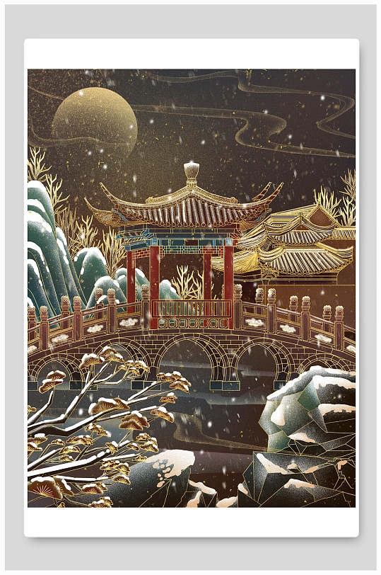 中华名城国潮风建筑插画