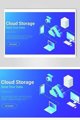 蓝色云存储网站页面矢量素材