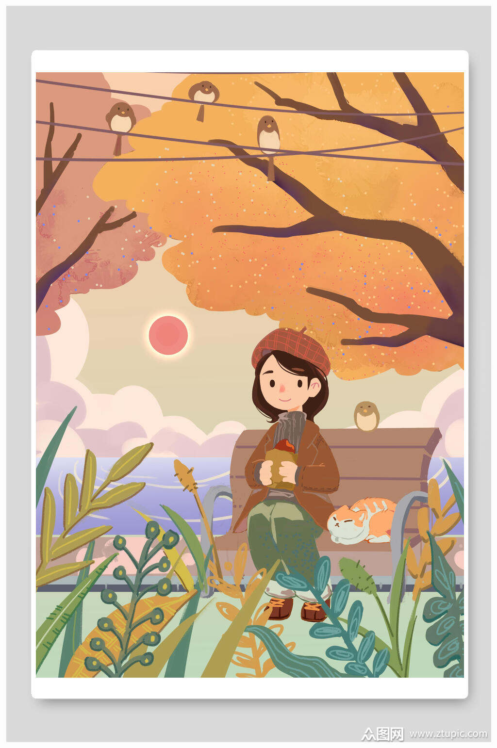 手绘秋季秋天插画素材素材