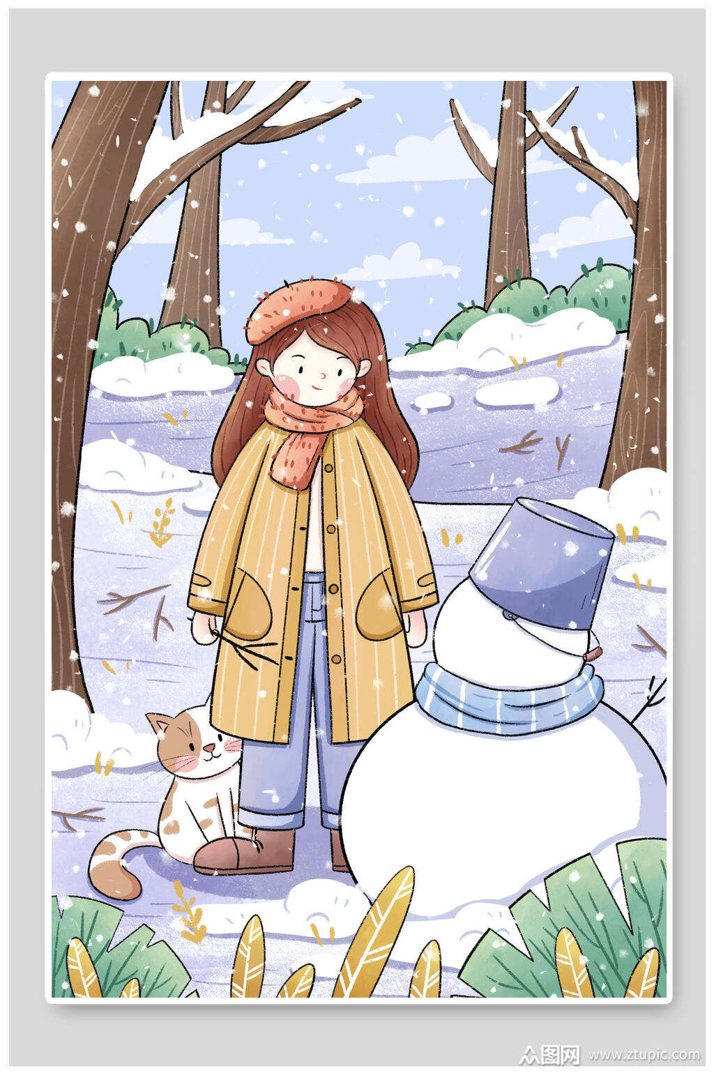 手绘冬天卡通插画素材
