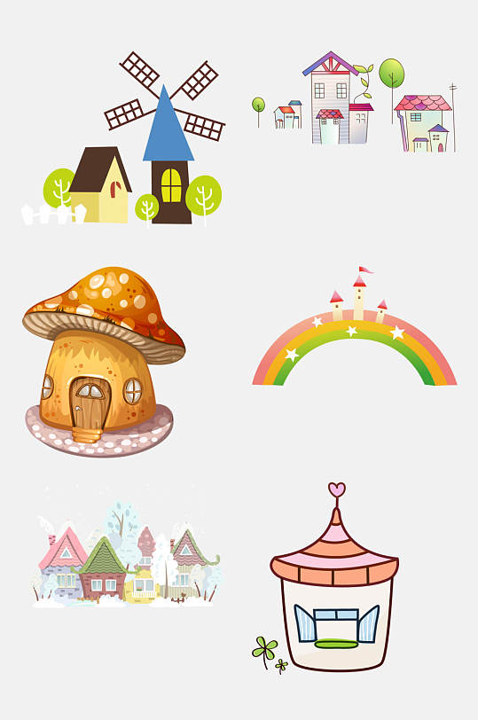 清新时尚卡通蘑菇房子建筑免抠素材