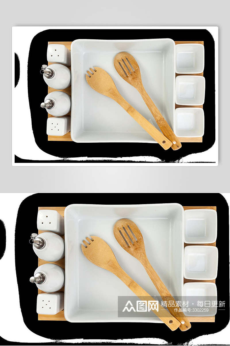 木勺木铲盘子餐具素材素材