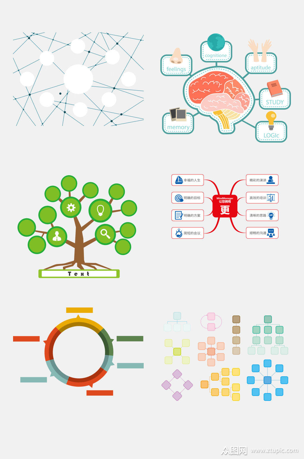 创意清新思维导图分析免抠素材