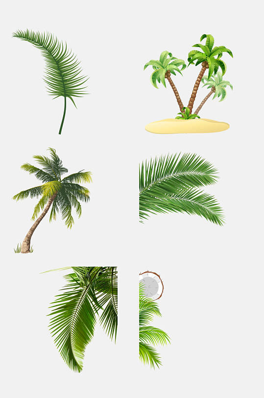 海岛夏天卡通椰子树叶免抠素材