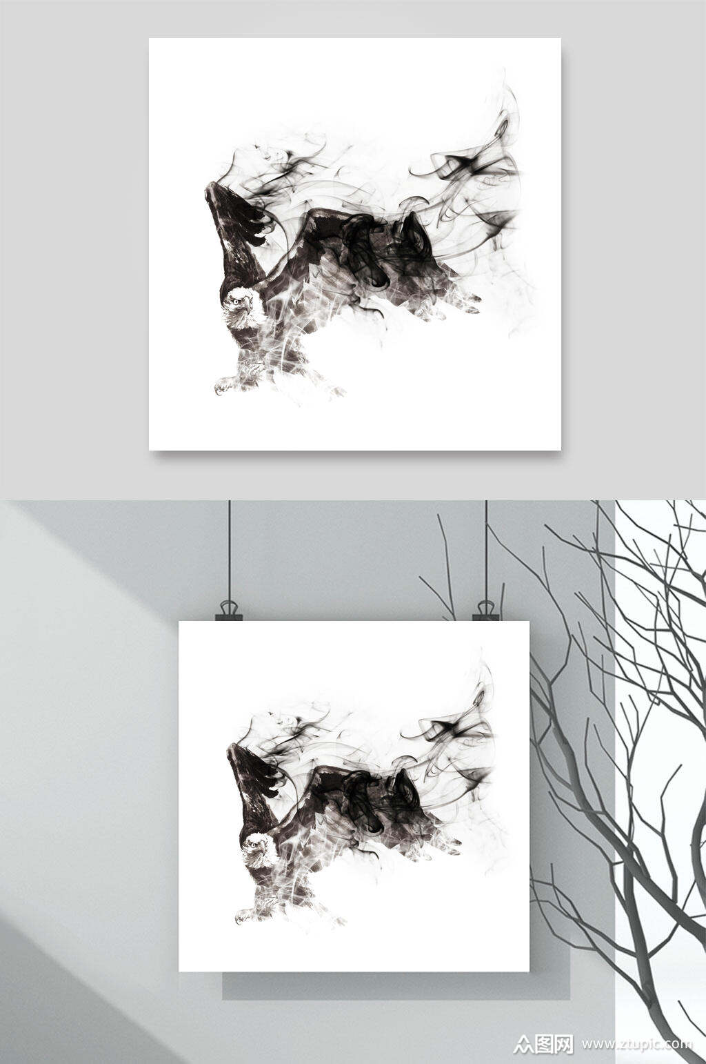 蝙蝠水墨中国风动物矢量素材