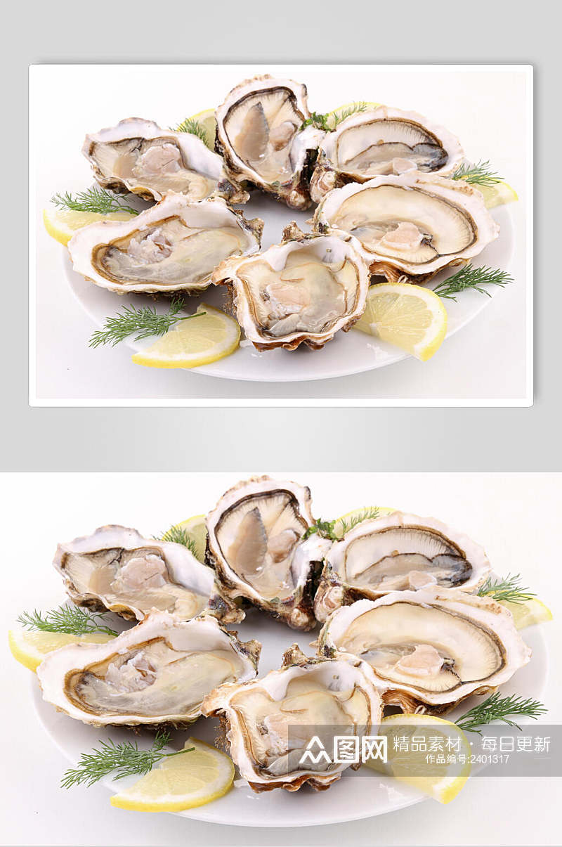 招牌柠檬牡蛎蛤蜊生蚝食品图片素材