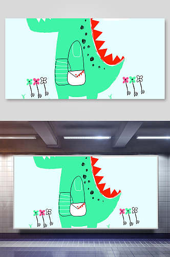 可爱涂鸦恐龙矢量插画素材