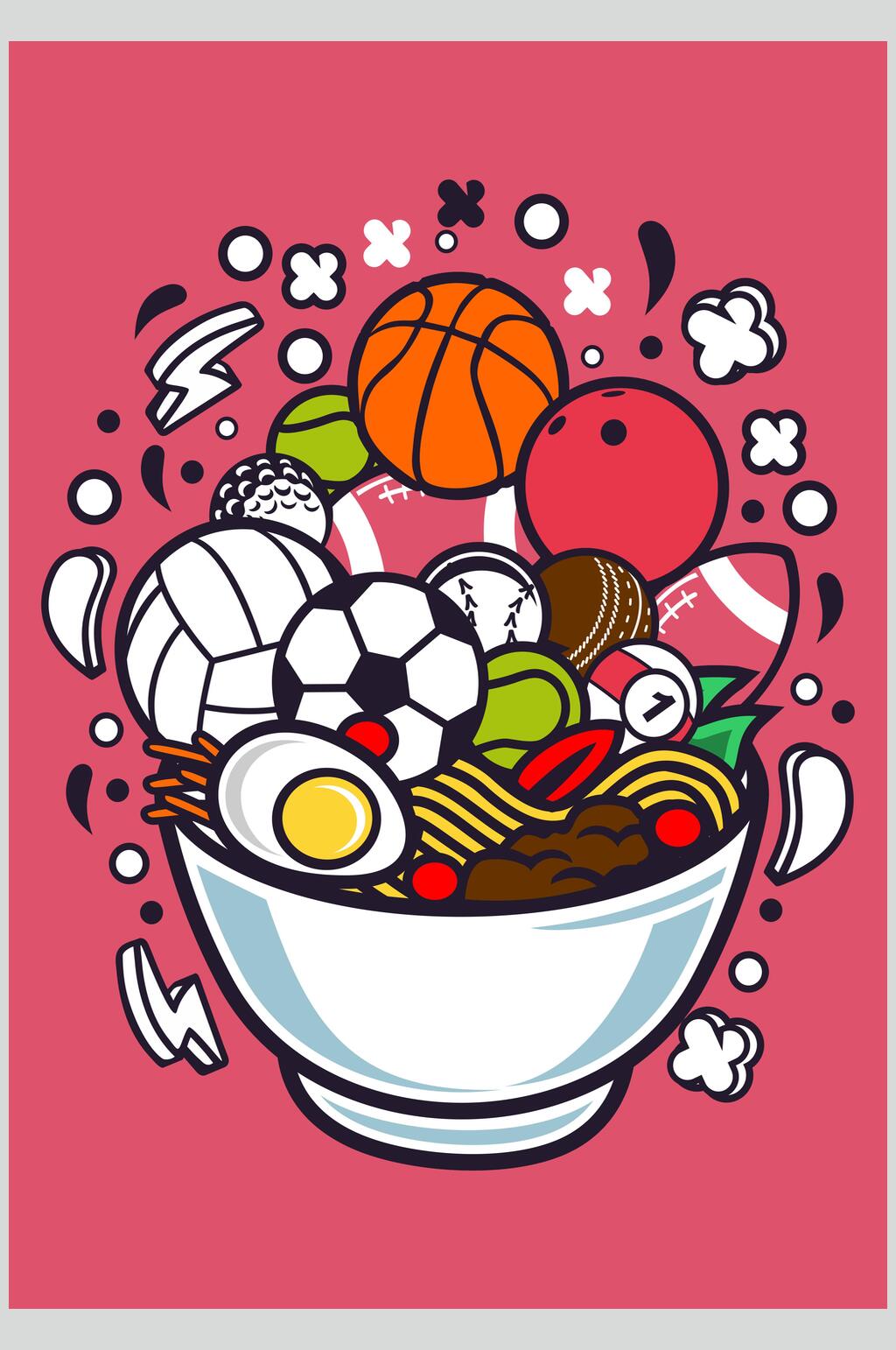 红色食物球潮流涂鸦插画素材素材