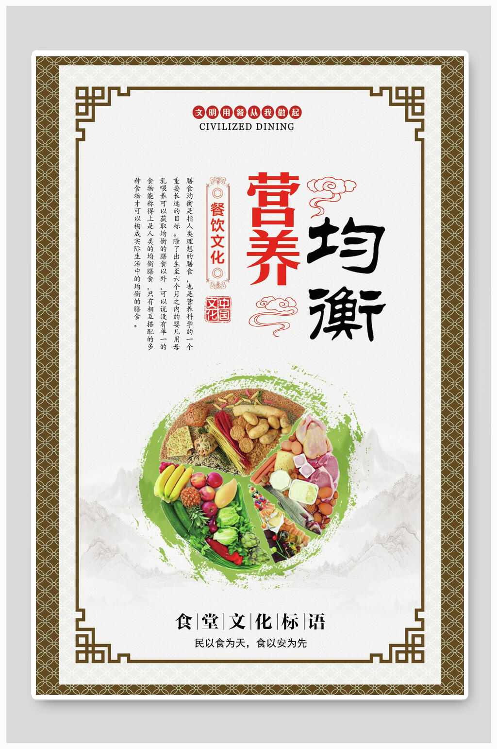 中式创意营养均衡饮食餐饮文化海报素材