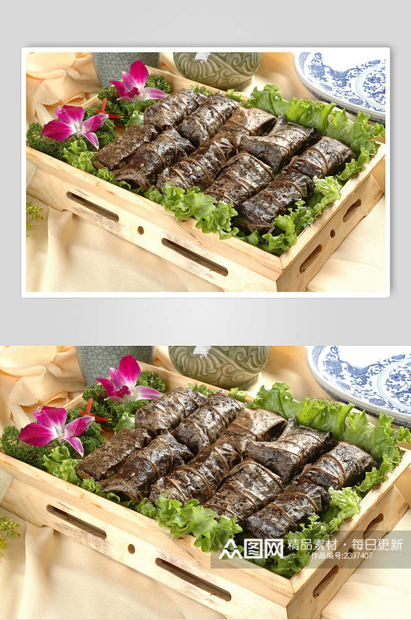 荷叶糯米蒸条排元例食物高清图片素材