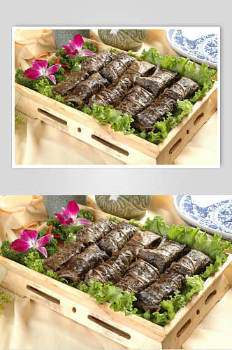 荷叶糯米蒸条排元例食物高清图片