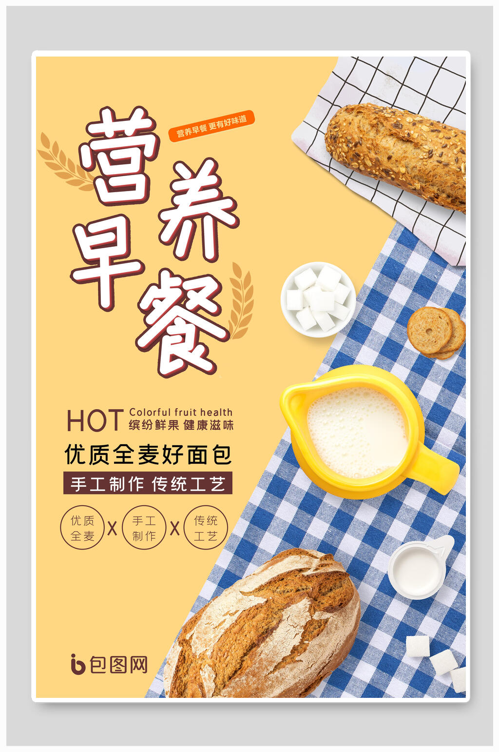 优质营养早餐面包海报素材