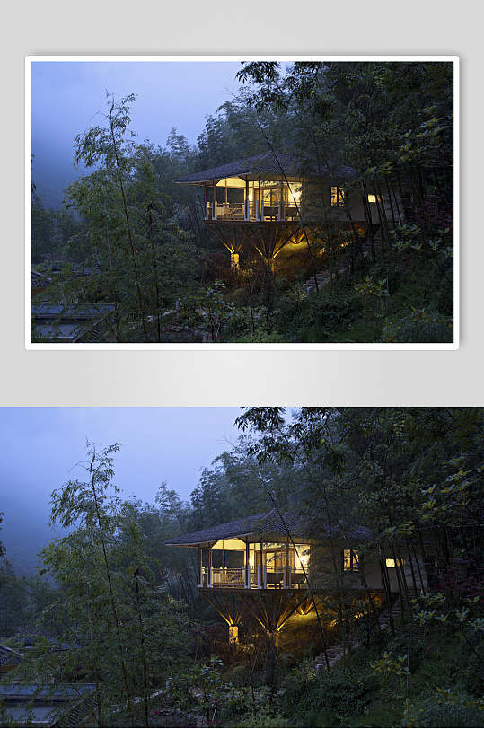 半山民宿夜色图片