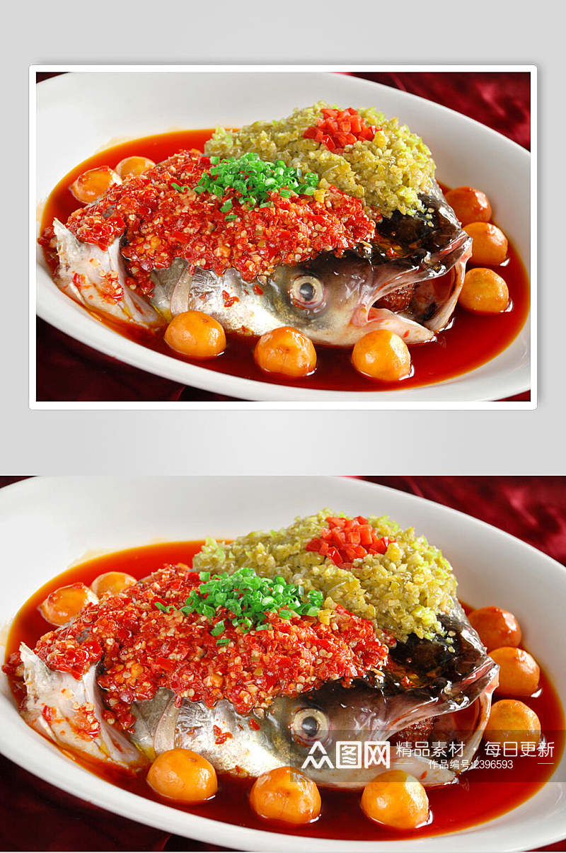 剁椒蒸双味鱼头食物图片素材