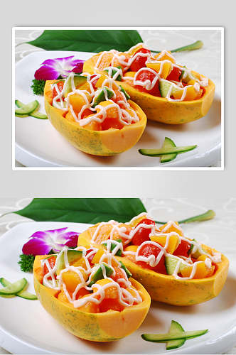 沙拉木瓜船食物高清图片