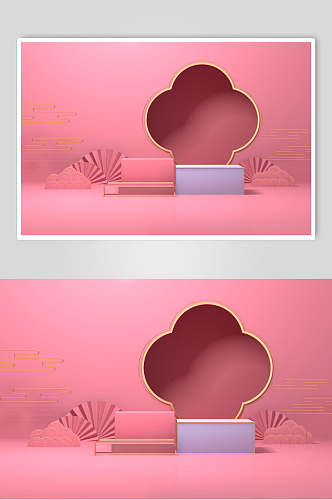 中式粉色高端电商海报展板背景图片