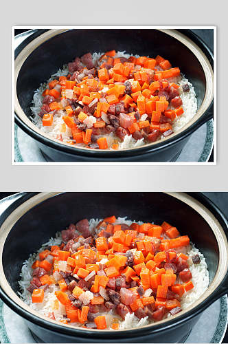 腊味焖锅饭食物高清图片