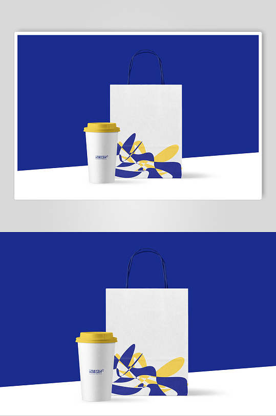 奶茶包装蓝色背景样机