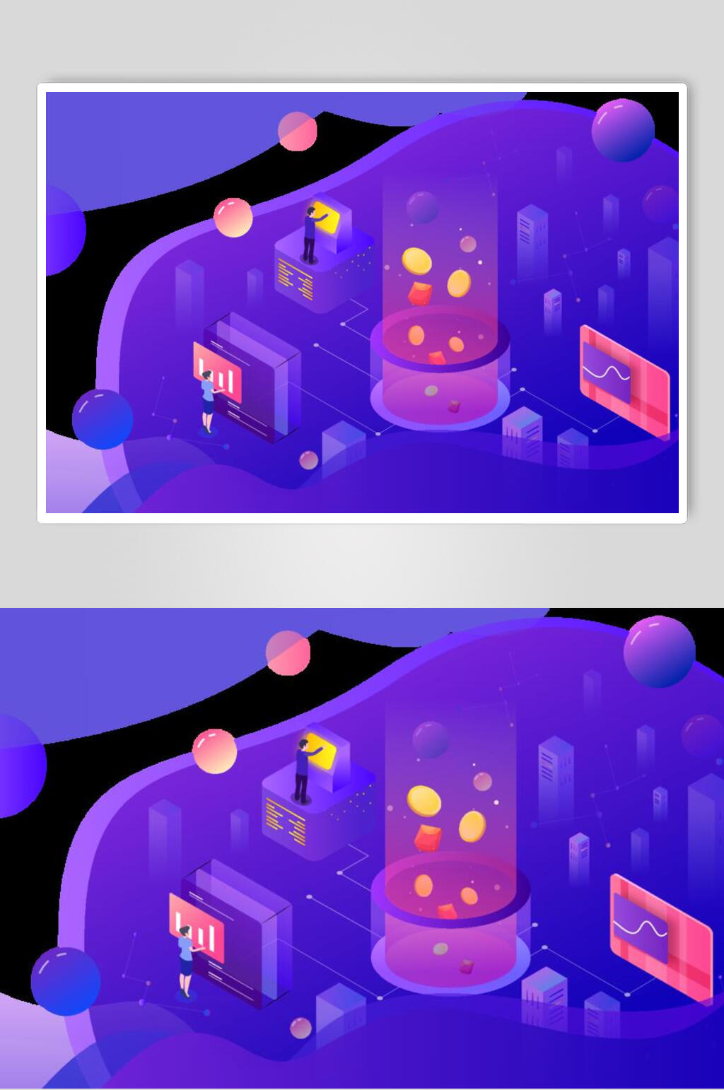 紫色二点五D插画场景矢量素材素材