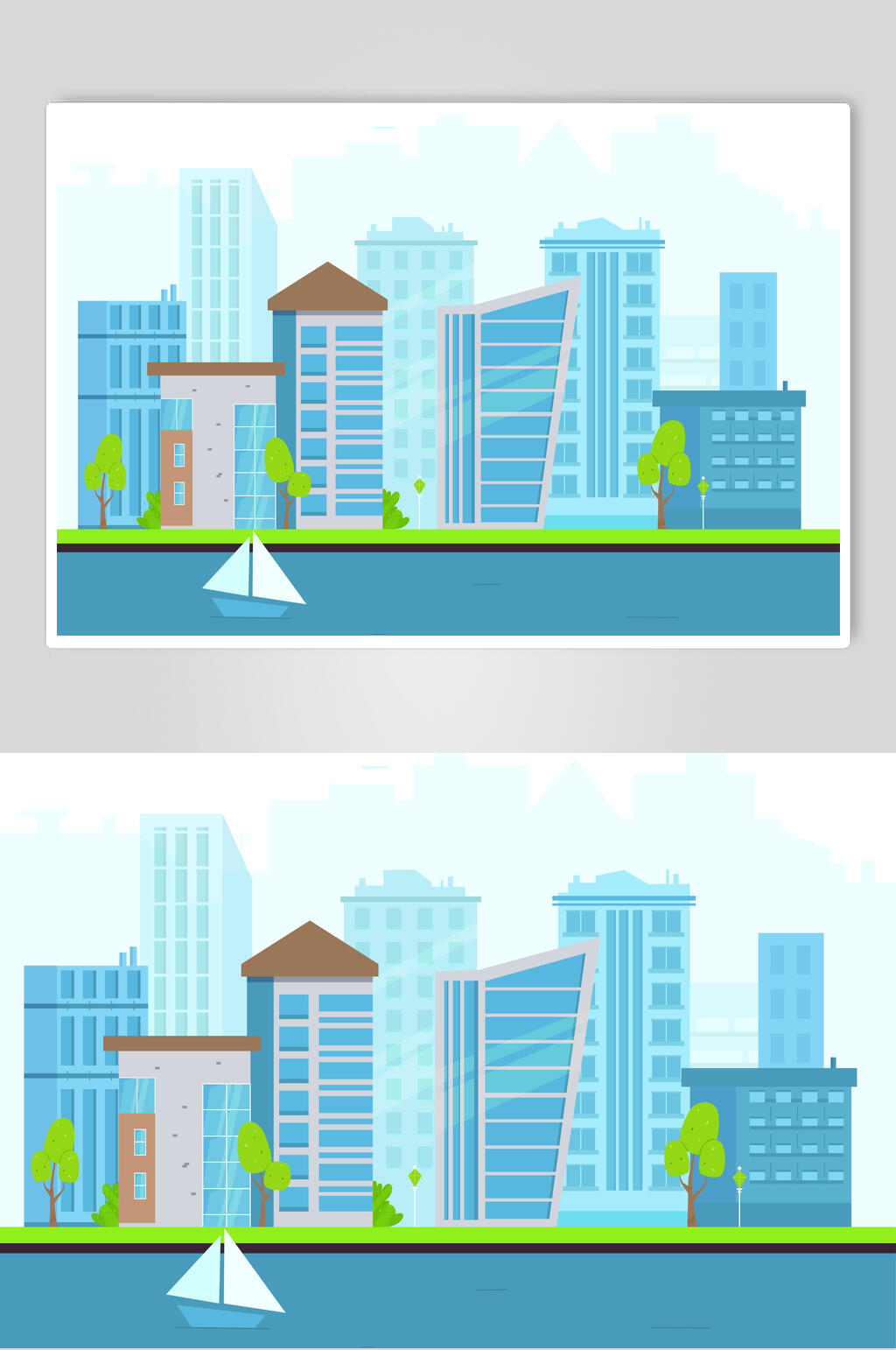 扁平城市卡通建筑矢量素材素材