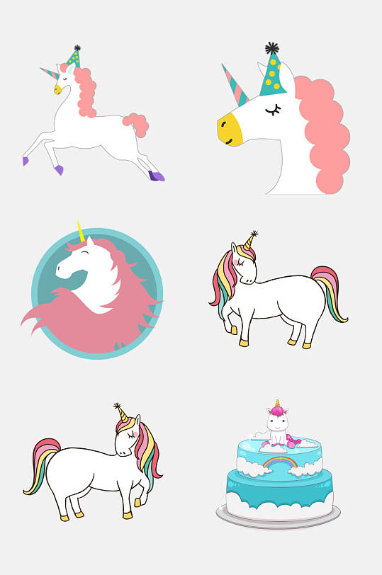 炫彩创意动物独角兽免抠元素