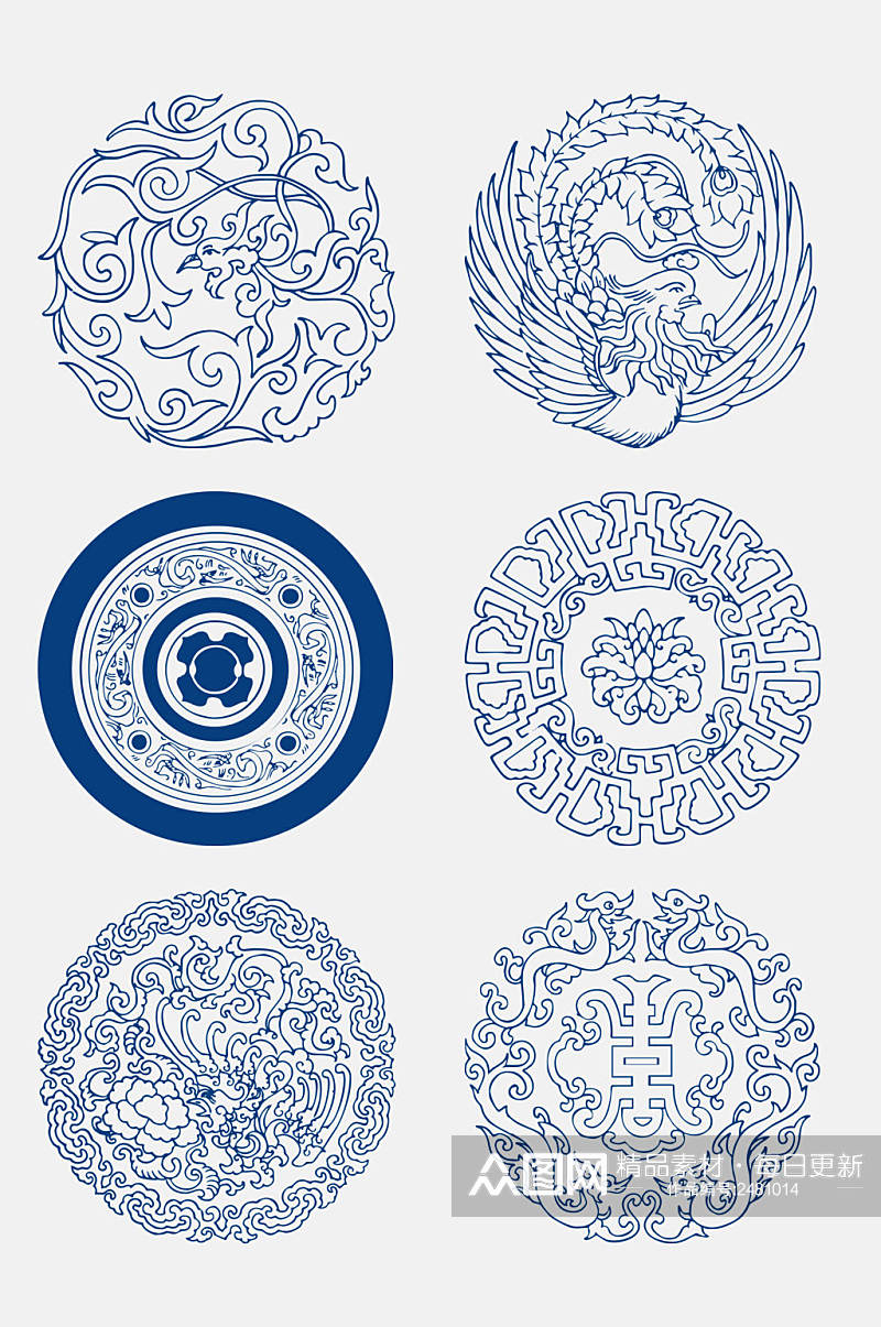 圆形青花瓷图案花纹中国风免抠元素素材