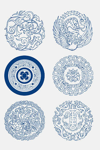 圆形青花瓷图案花纹中国风免抠元素
