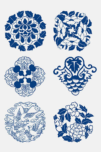 蓝色青花瓷图案花纹中国风免抠元素