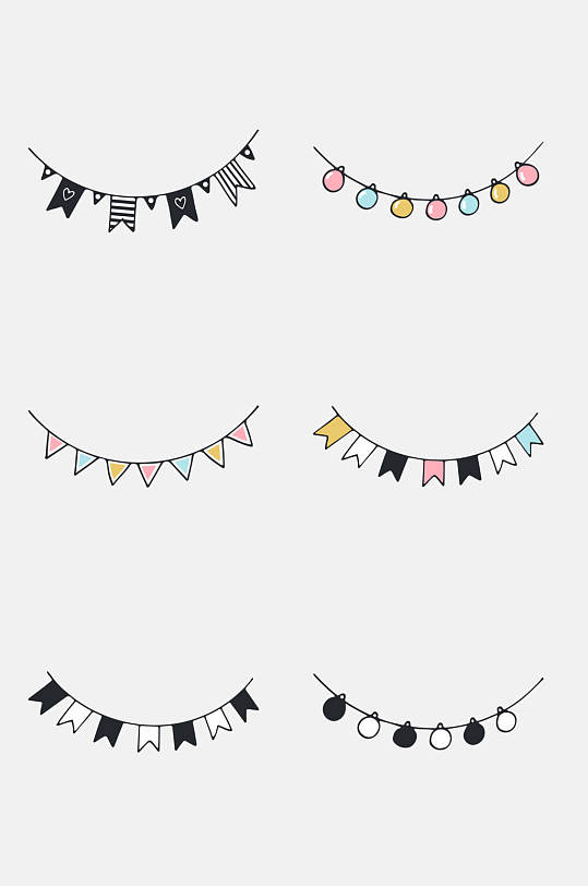 时尚彩旗森系手绘卡通免抠素材