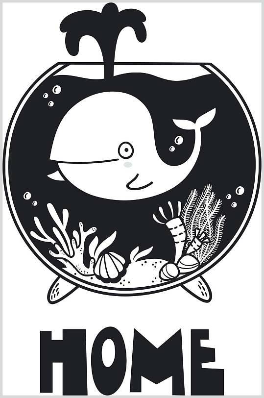 鲸鱼手绘涂鸦图案矢量素材