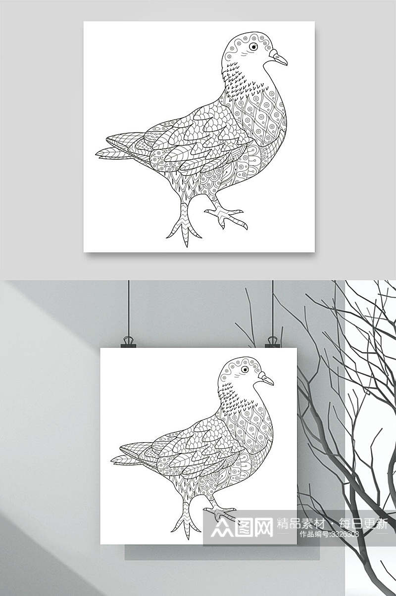 鸟手绘涂鸦图案矢量素材素材