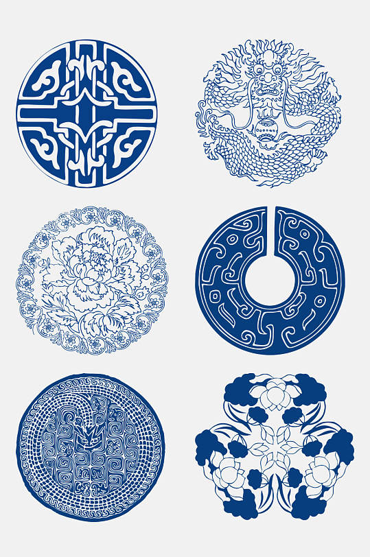 手绘中式青花瓷图案花纹中国风免抠元素