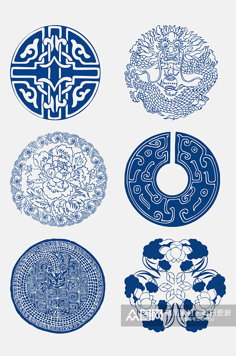 手绘中式青花瓷图案花纹中国风免抠元素素材