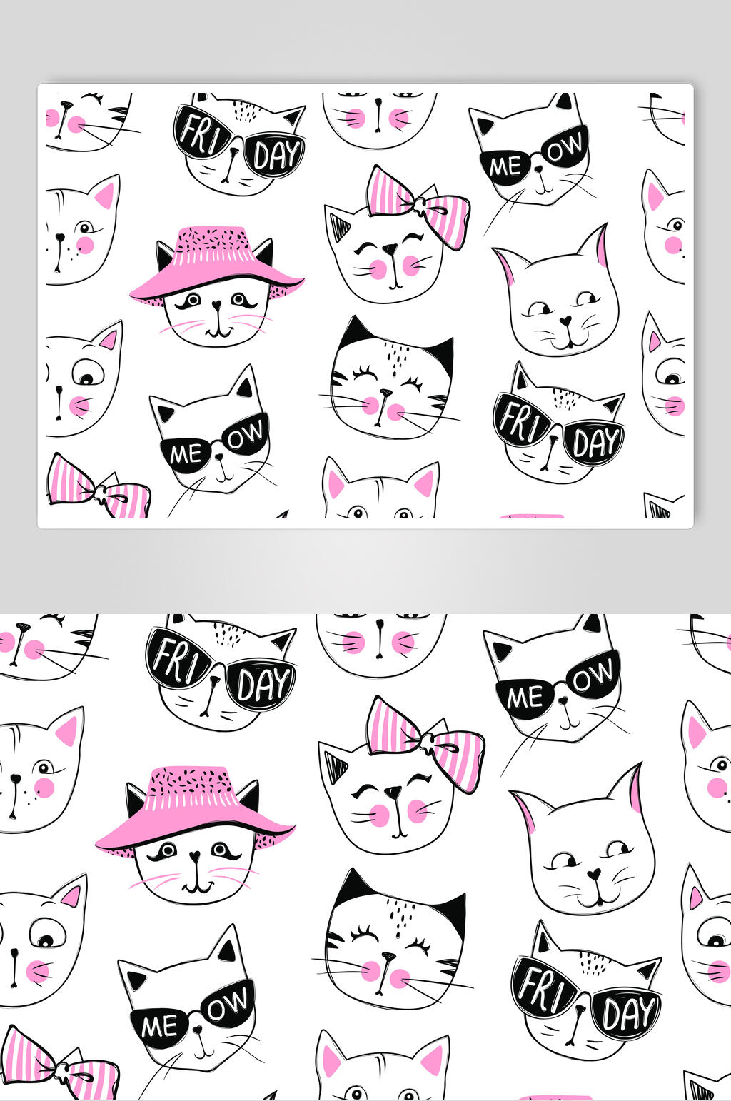 猫咪粉色手绘涂鸦图案矢量素材素材