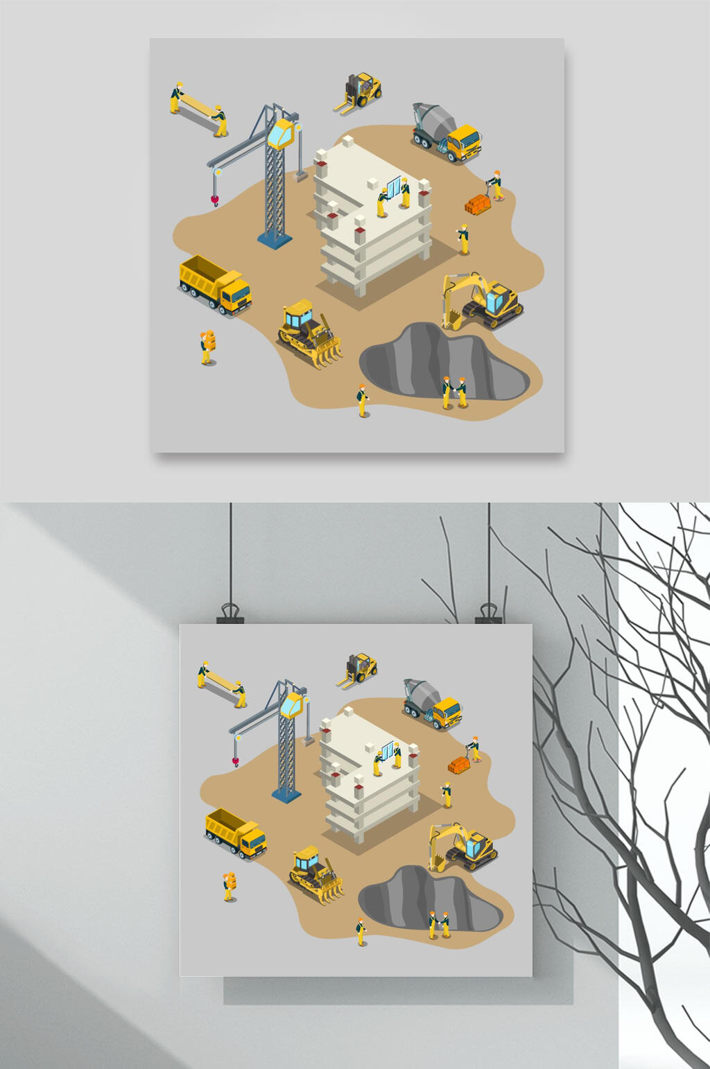 建筑工地工作人物场景矢量素材素材