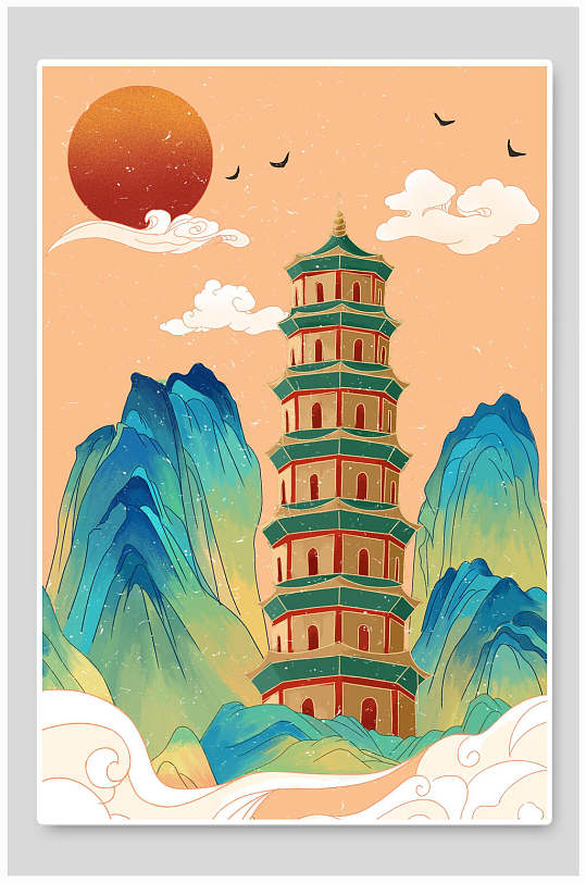 国潮古风地标图片-国潮古风地标素材下载-众图网