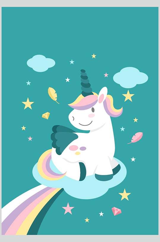 绿底独角兽卡通素材