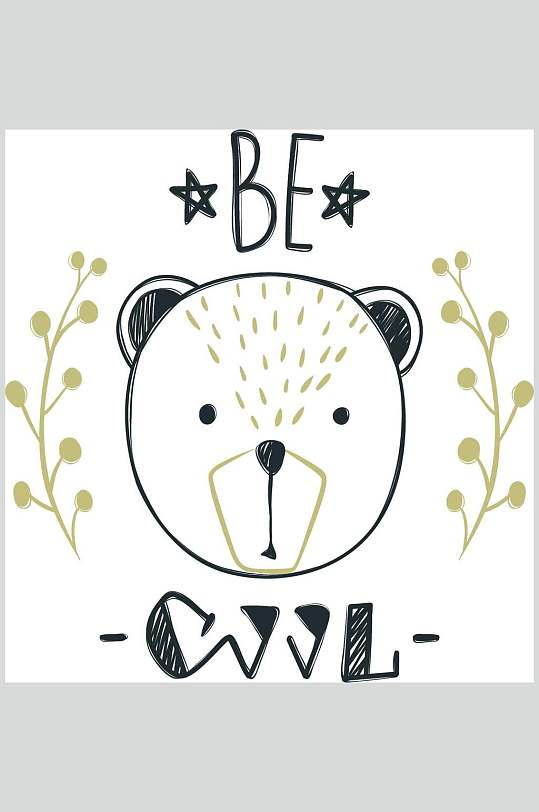 熊手绘涂鸦图案矢量素材