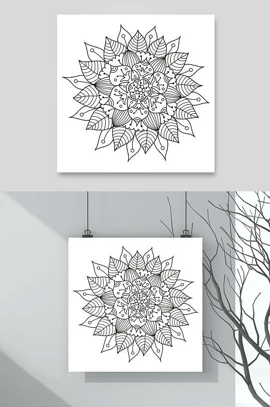 线条花手绘涂鸦图案矢量素材