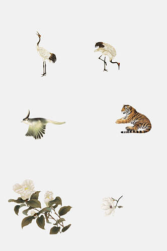 中国风动物花鸟工笔画免抠素材