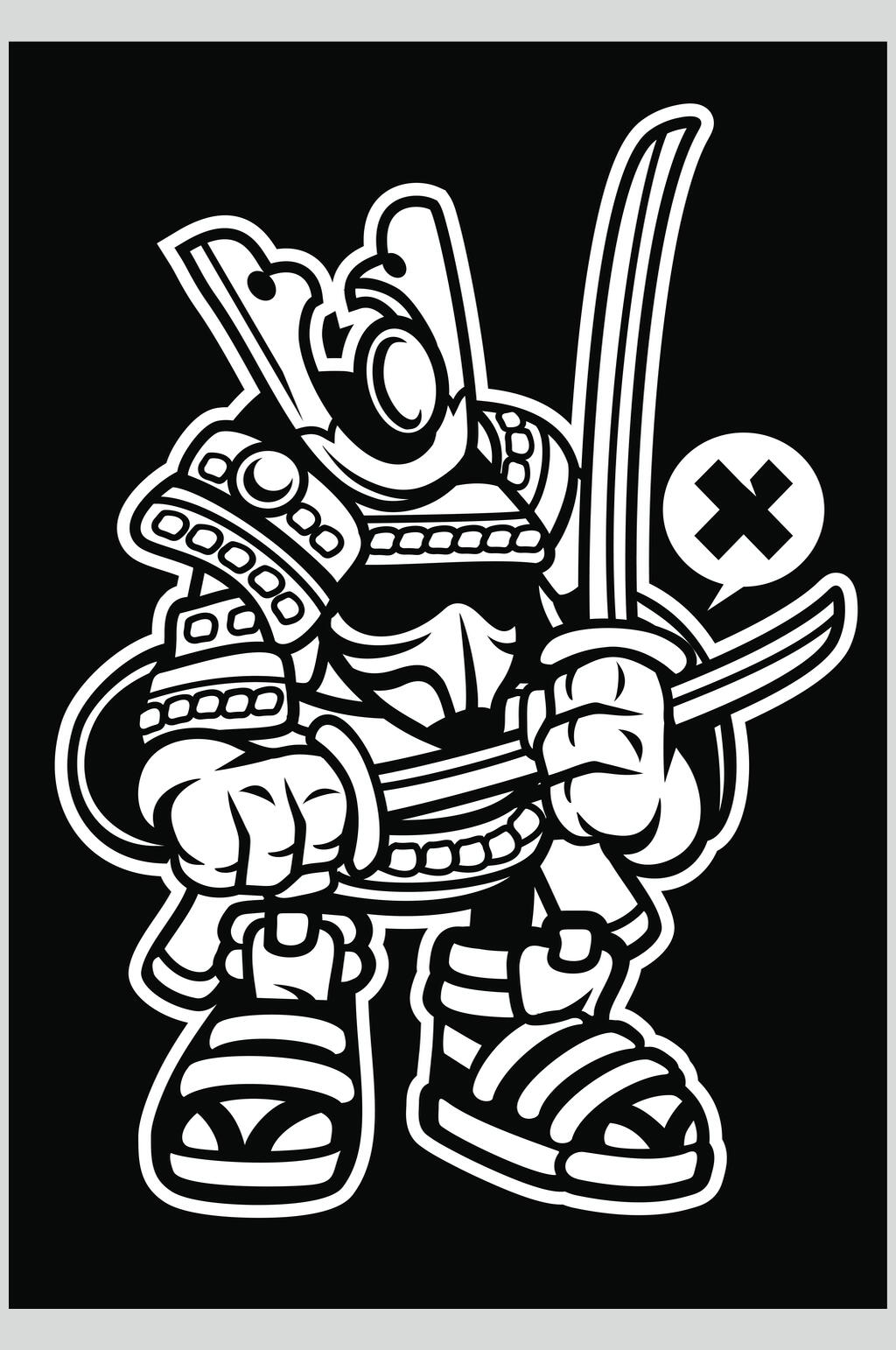 卡通武士手绘机械怪兽矢量素材素材