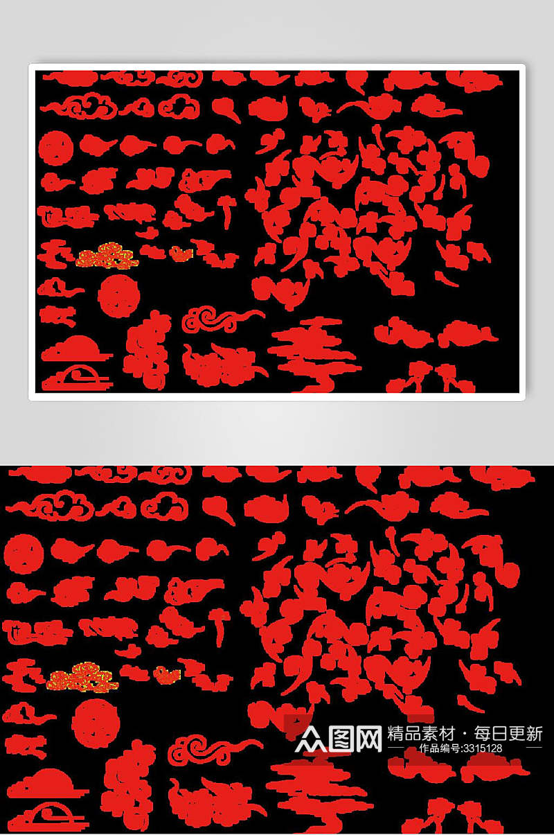 红色剪纸传统元素祥云矢量素材素材