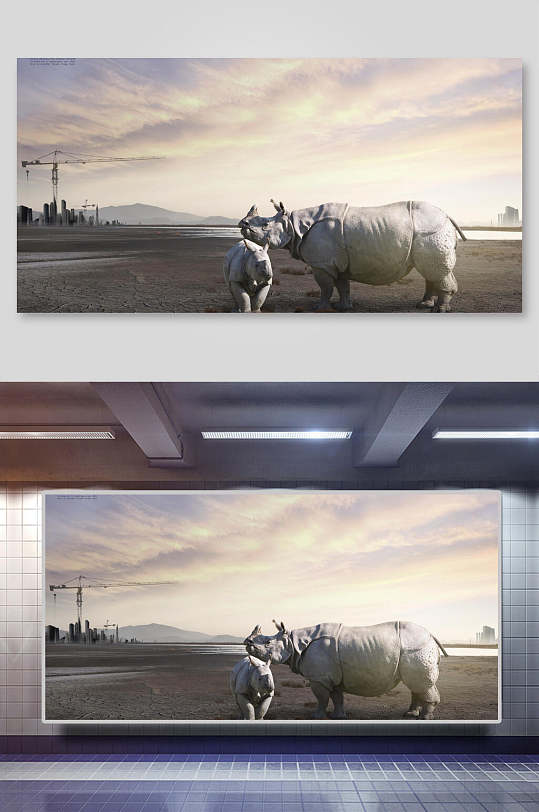 犀牛动物保护海报背景展板