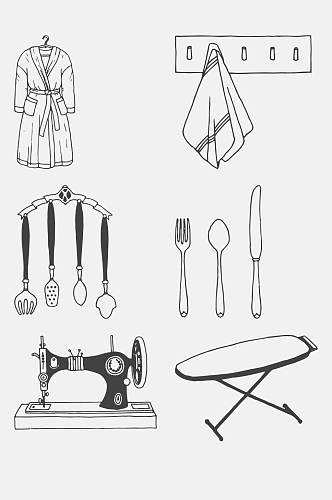 北欧手绘家具餐具服饰免抠素材