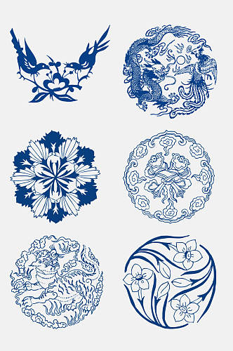 手绘青花瓷图案花纹中国风免抠元素