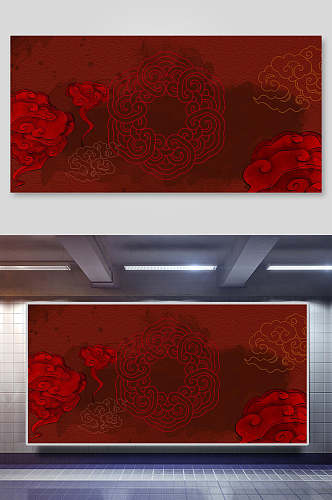 红色古典国潮海报背景素材展板