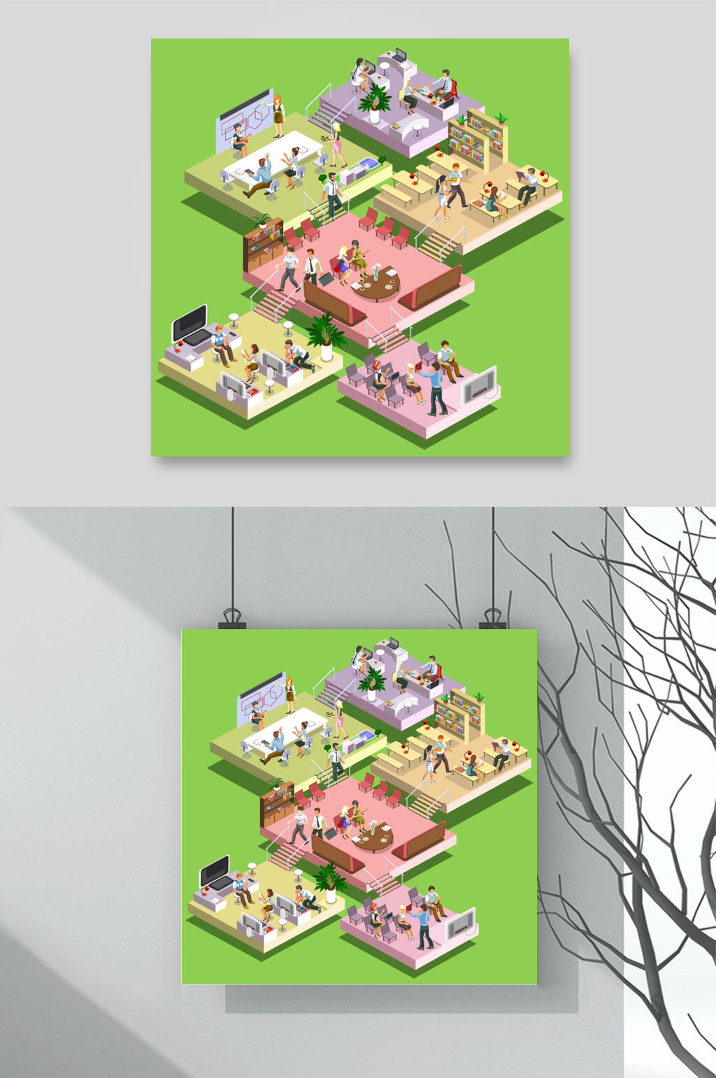 绿色工作人物场景矢量素材素材