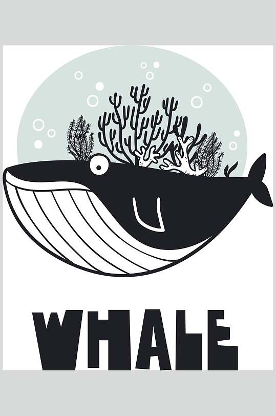 鲸鱼卡通手绘涂鸦图案矢量素材