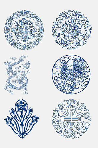 手绘大气青花瓷图案花纹中国风免抠元素